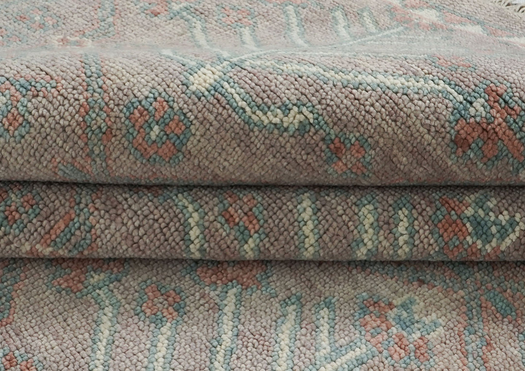 12x15 Rose, Aqua, Gray Color Hand Knotted Oushak Wool Transitional Oriental Rug