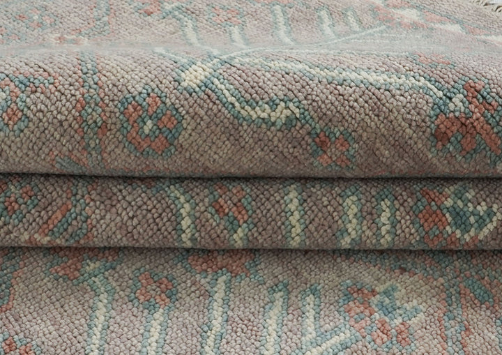 12x15 Rose, Aqua, Gray Color Hand Knotted Oushak Wool Transitional Oriental Rug