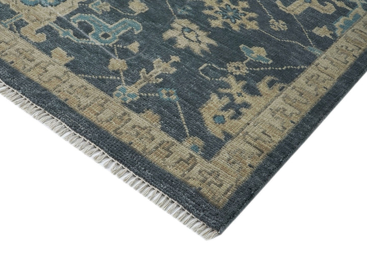 Palace Blue, Beige, Moss Color Hand Knotted Oushak Wool Arts and Crafts Oriental Rug