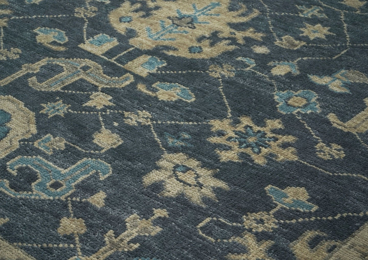 Palace Blue, Beige, Moss Color Hand Knotted Oushak Wool Arts and Crafts Oriental Rug
