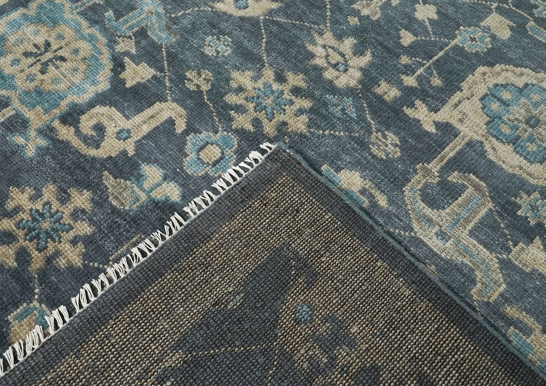 Palace Blue, Beige, Moss Color Hand Knotted Oushak Wool Arts and Crafts Oriental Rug