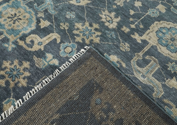Palace Blue, Beige, Moss Color Hand Knotted Oushak Wool Arts and Crafts Oriental Rug