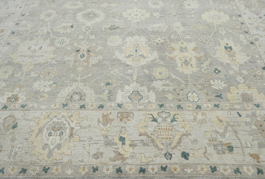 Celeste Rugs 10x14 Afghan Hand-Knotted 100% Wool Oushak Rug Classic Gray & Beige, Traditional Oriental Style