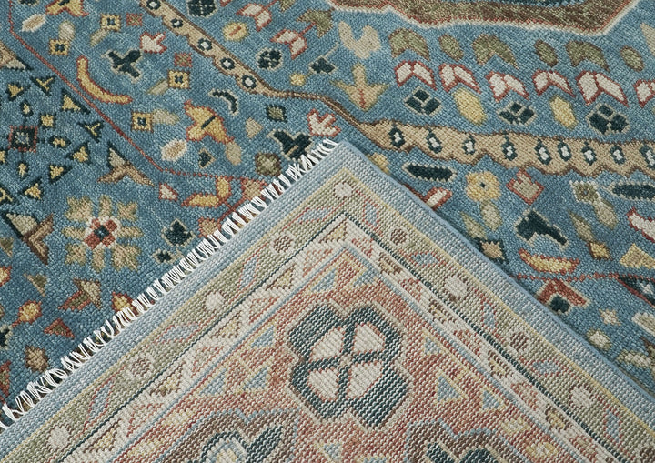 Palace Blue, Rust, Ivory Color Hand Knotted Oushak Wool Traditional Oriental Rug