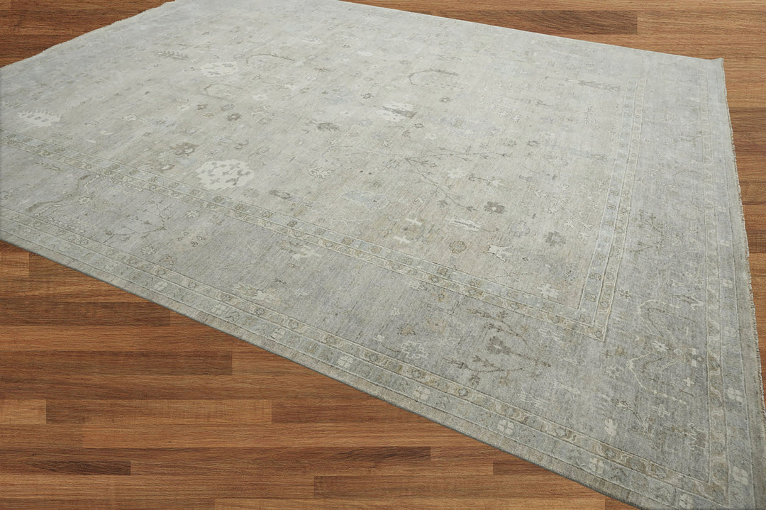 Celeste Rugs 10x14 Afghan Hand-Knotted 100% Wool Oushak Rug Tone-On-Tone Gray, Traditional Oriental Design