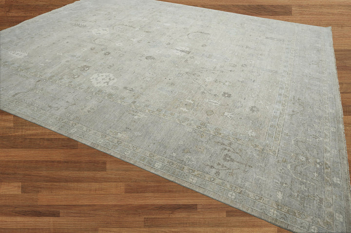 Celeste Rugs 10x14 Afghan Hand-Knotted 100% Wool Oushak Rug Tone-On-Tone Gray, Traditional Oriental Design