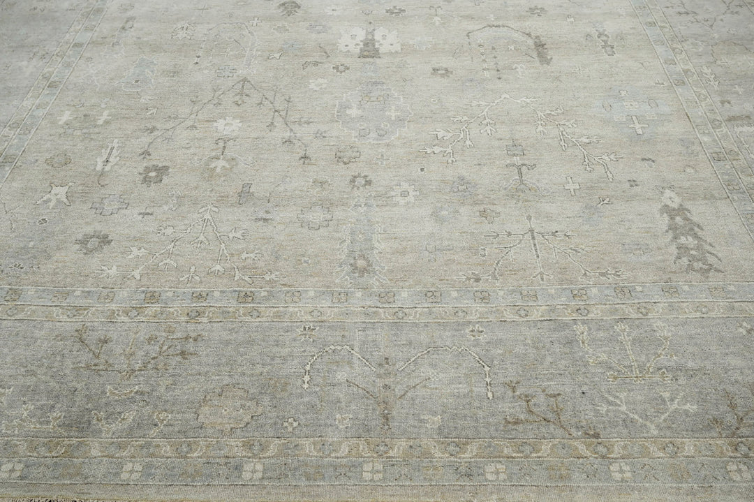 Celeste Rugs 10x14 Afghan Hand-Knotted 100% Wool Oushak Rug Tone-On-Tone Gray, Traditional Oriental Design