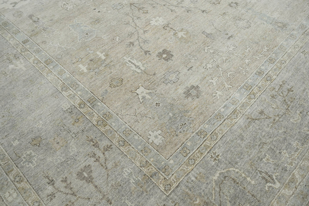 Celeste Rugs 10x14 Afghan Hand-Knotted 100% Wool Oushak Rug Tone-On-Tone Gray, Traditional Oriental Design