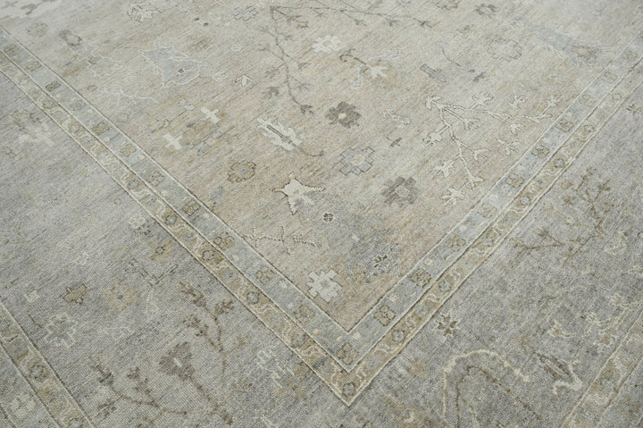 Celeste Rugs 10x14 Afghan Hand-Knotted 100% Wool Oushak Rug Tone-On-Tone Gray, Traditional Oriental Design