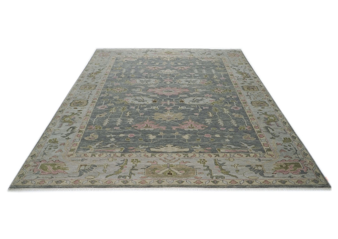 Palace Slate, Blue, Gray Color Hand Knotted Oushak Wool Transitional Oriental Rug