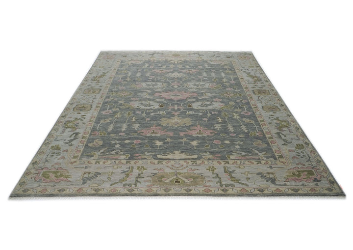 Palace Slate, Blue, Gray Color Hand Knotted Oushak Wool Transitional Oriental Rug