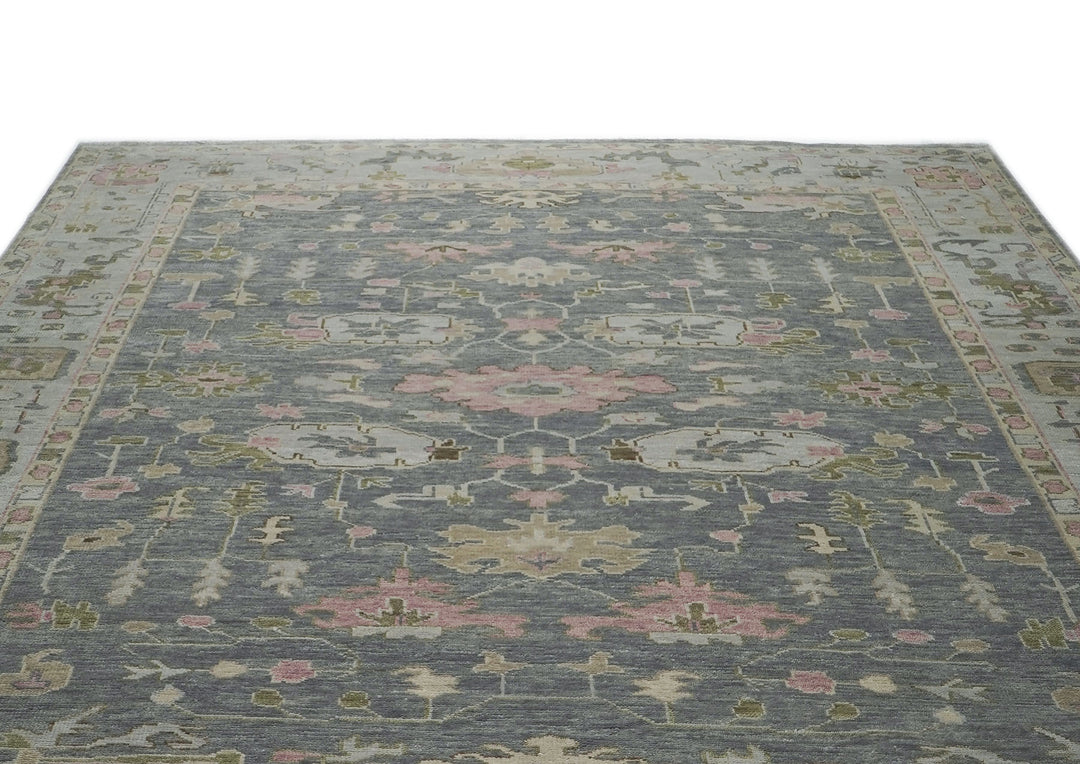Palace Slate, Blue, Gray Color Hand Knotted Oushak Wool Transitional Oriental Rug