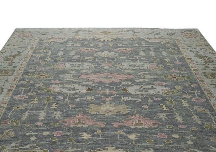 Palace Slate, Blue, Gray Color Hand Knotted Oushak Wool Transitional Oriental Rug