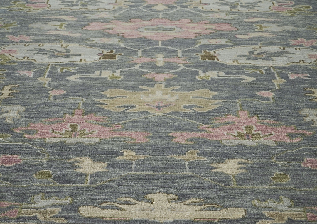 Palace Slate, Blue, Gray Color Hand Knotted Oushak Wool Transitional Oriental Rug