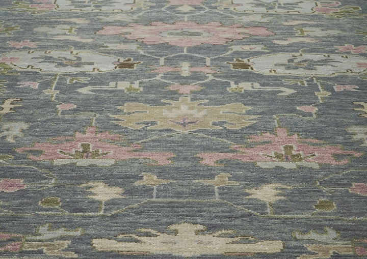 Palace Slate, Blue, Gray Color Hand Knotted Oushak Wool Transitional Oriental Rug
