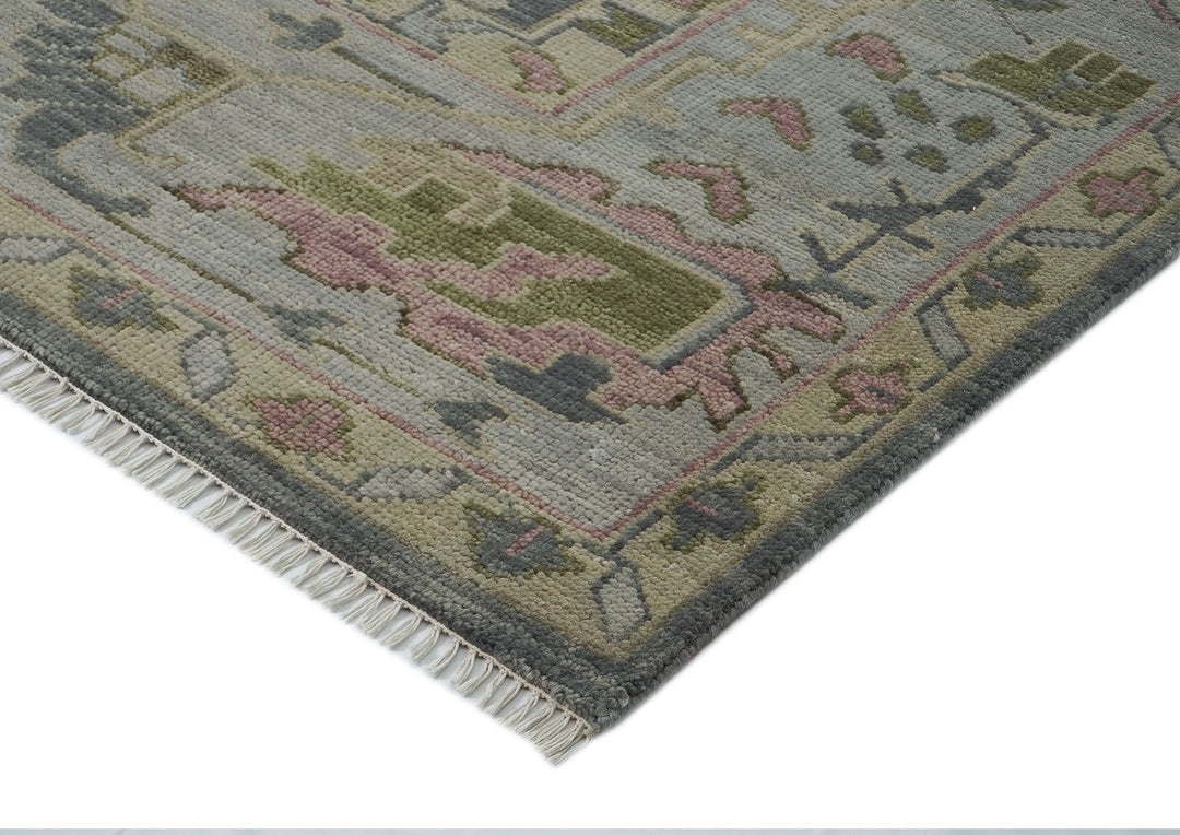 Palace Slate, Blue, Gray Color Hand Knotted Oushak Wool Transitional Oriental Rug