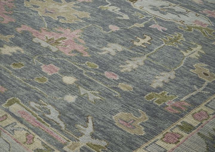 Palace Slate, Blue, Gray Color Hand Knotted Oushak Wool Transitional Oriental Rug
