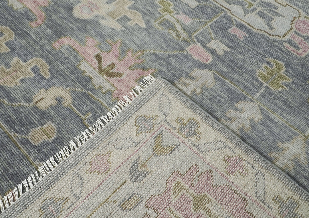 Palace Slate, Blue, Gray Color Hand Knotted Oushak Wool Transitional Oriental Rug