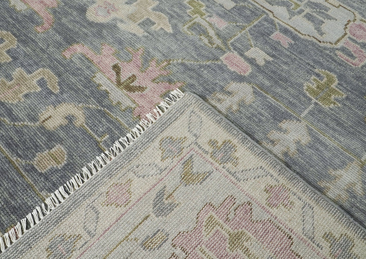 Palace Slate, Blue, Gray Color Hand Knotted Oushak Wool Transitional Oriental Rug