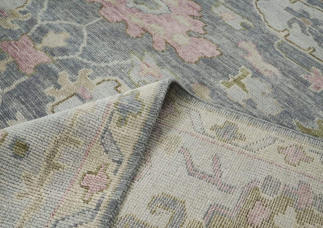 Palace Slate, Blue, Gray Color Hand Knotted Oushak Wool Transitional Oriental Rug