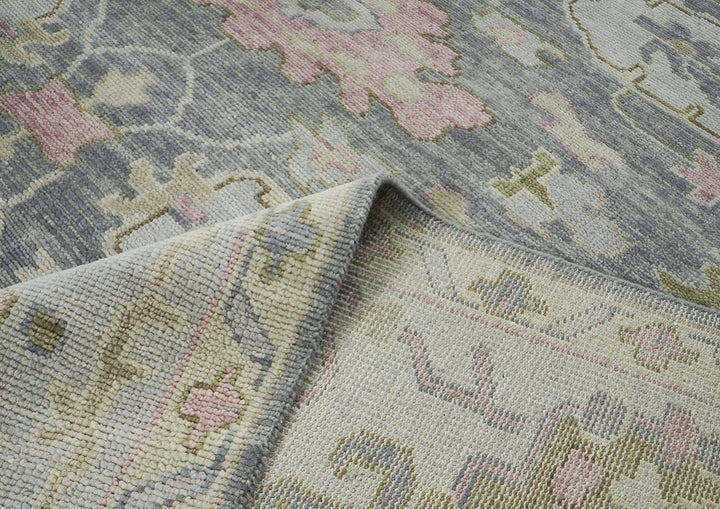 Palace Slate, Blue, Gray Color Hand Knotted Oushak Wool Transitional Oriental Rug