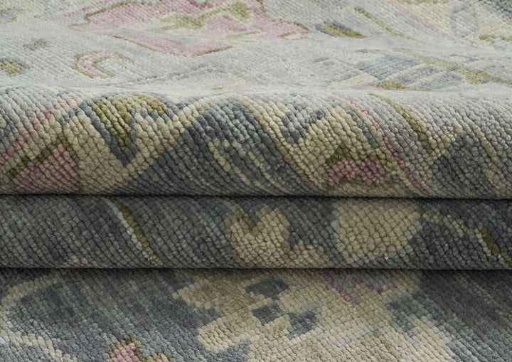 Palace Slate, Blue, Gray Color Hand Knotted Oushak Wool Transitional Oriental Rug