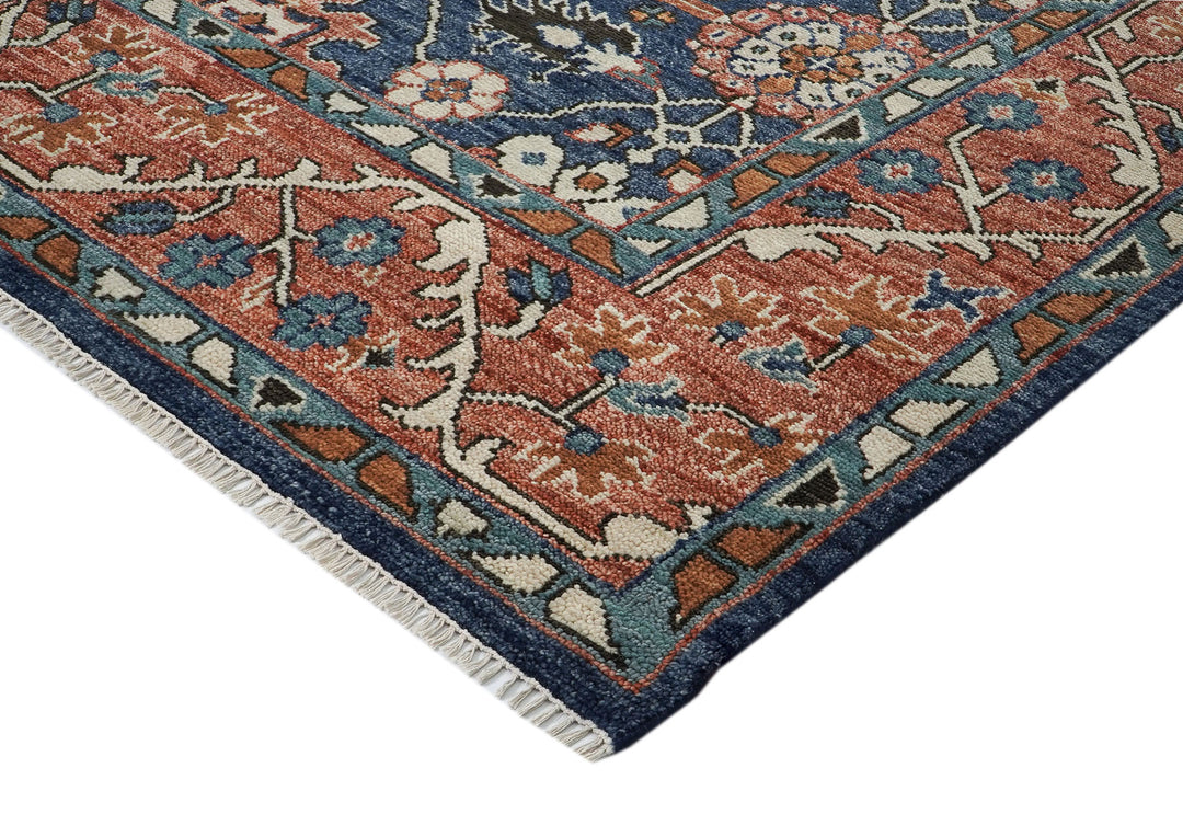 Palace Navy, Burnt Orange, Beige Color Hand Knotted Oushak Wool  Oriental Rug