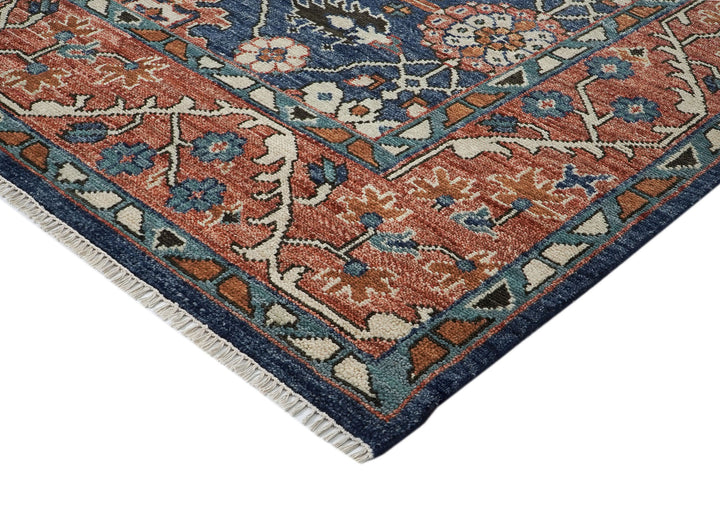 Palace Navy, Burnt Orange, Beige Color Hand Knotted Oushak Wool  Oriental Rug