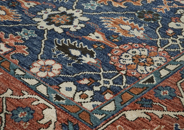 Palace Navy, Burnt Orange, Beige Color Hand Knotted Oushak Wool  Oriental Rug