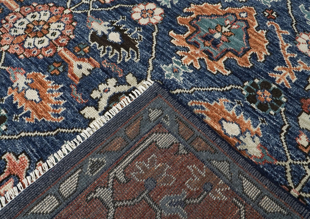 Palace Navy, Burnt Orange, Beige Color Hand Knotted Oushak Wool  Oriental Rug