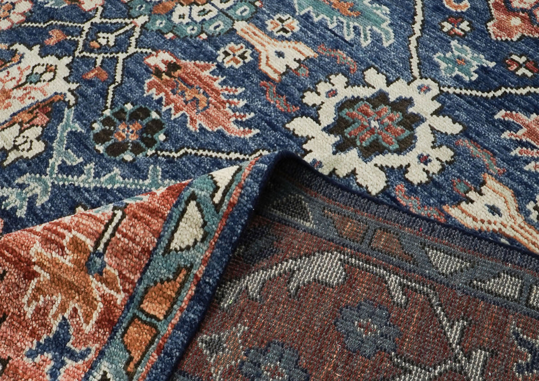 Palace Navy, Burnt Orange, Beige Color Hand Knotted Oushak Wool  Oriental Rug