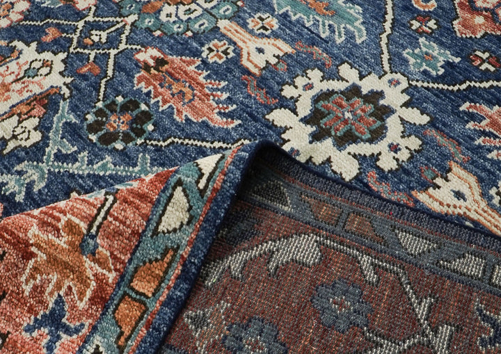 Palace Navy, Burnt Orange, Beige Color Hand Knotted Oushak Wool  Oriental Rug