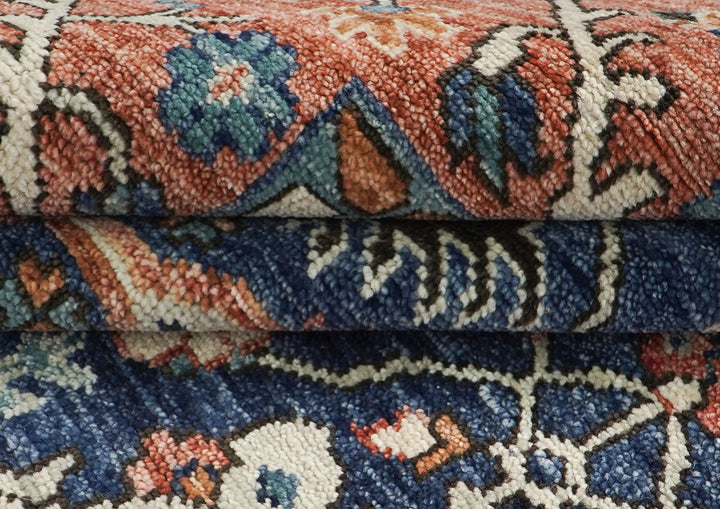 Palace Navy, Burnt Orange, Beige Color Hand Knotted Oushak Wool  Oriental Rug