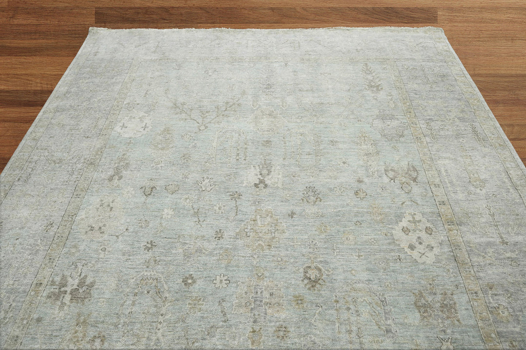 Celeste Rugs 9x12 Hand-Knotted 100% Wool Oushak Area Rug Traditional Celadon Gray Design