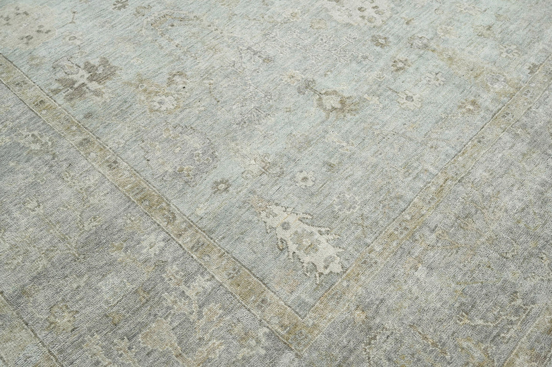 Celeste Rugs 9x12 Hand-Knotted 100% Wool Oushak Area Rug Traditional Celadon Gray Design