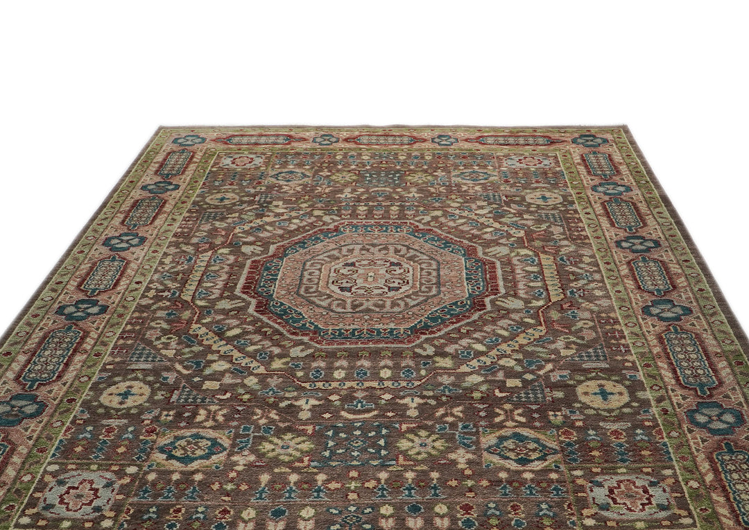 10x14 Brown, Rose, Teal Color Hand Knotted Oushak Wool Traditional Oriental Rug