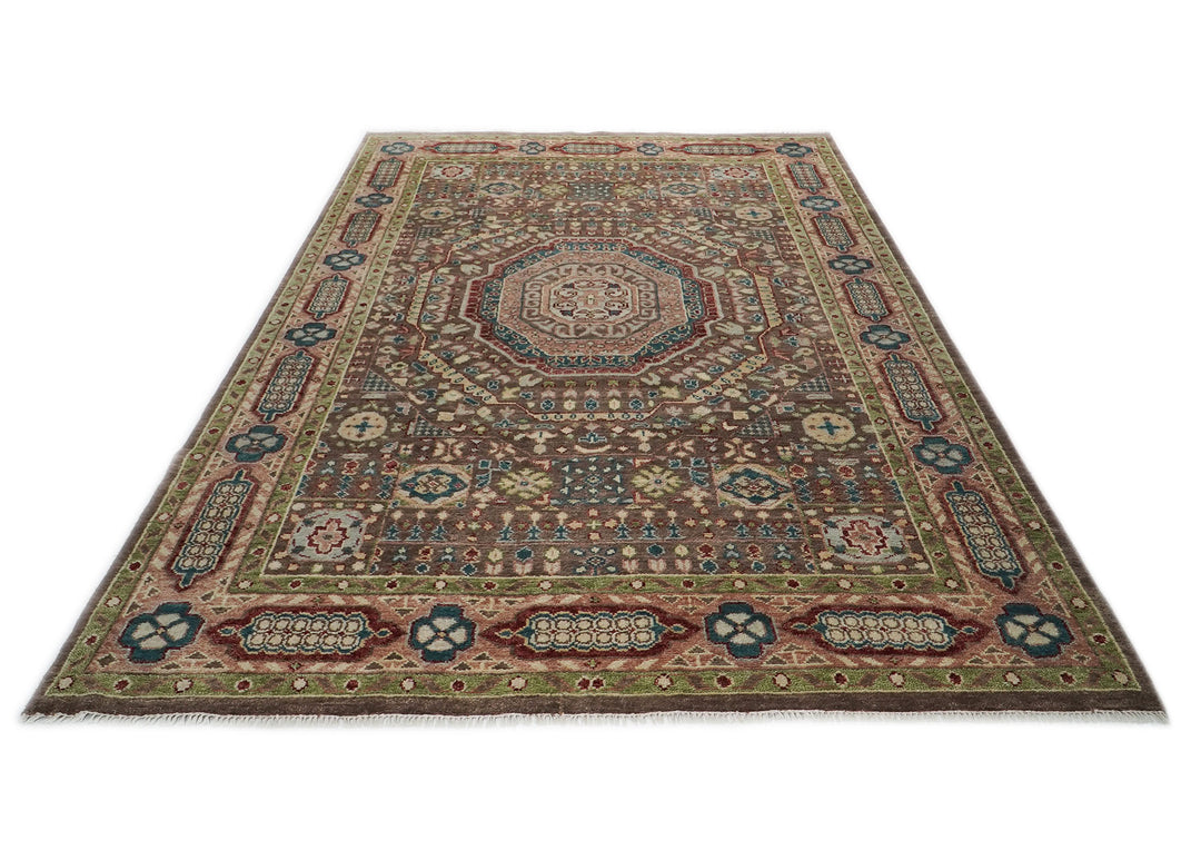 10x14 Brown, Rose, Teal Color Hand Knotted Oushak Wool Traditional Oriental Rug