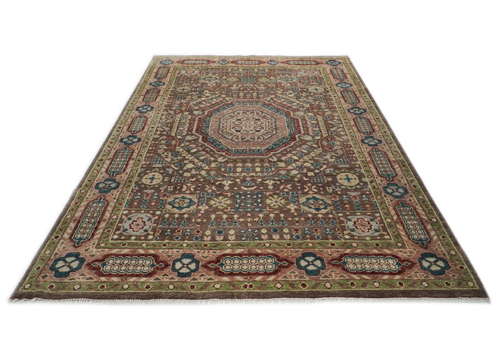 10x14 Brown, Rose, Teal Color Hand Knotted Oushak Wool Traditional Oriental Rug