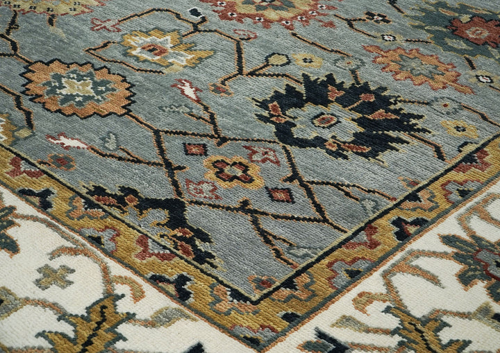 12x15 Slate, Ivory, peach Color Hand Knotted Oushak Wool Arts and Crafts Oriental Rug