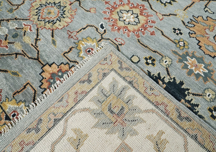 12x15 Slate, Ivory, peach Color Hand Knotted Oushak Wool Arts and Crafts Oriental Rug