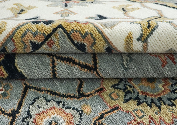 12x15 Slate, Ivory, peach Color Hand Knotted Oushak Wool Arts and Crafts Oriental Rug