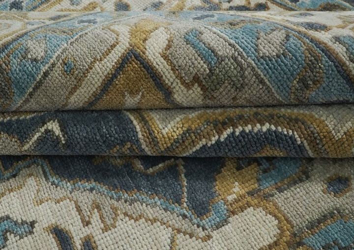 Palace Blue, Gray, Beige Color Hand Knotted Oushak Wool  Oriental Rug