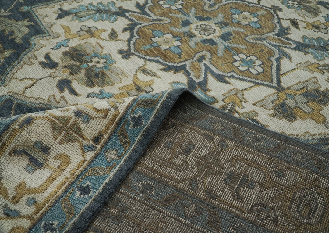 Palace Blue, Gray, Beige Color Hand Knotted Oushak Wool  Oriental Rug