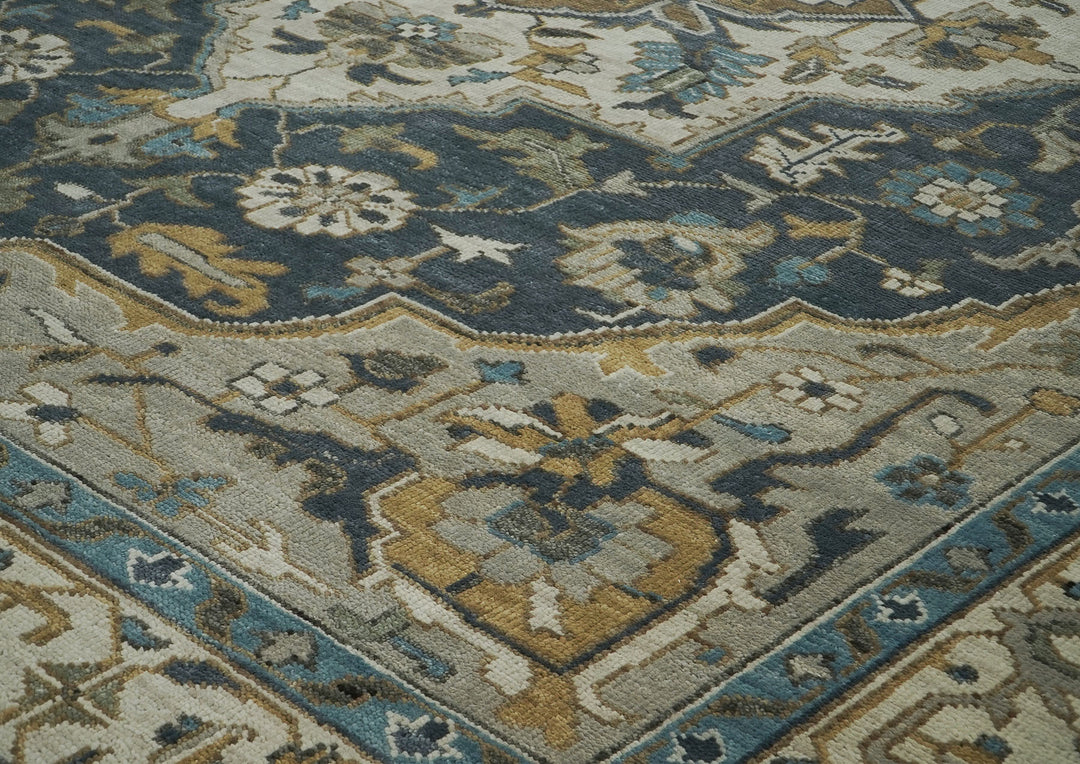 Palace Blue, Gray, Beige Color Hand Knotted Oushak Wool  Oriental Rug