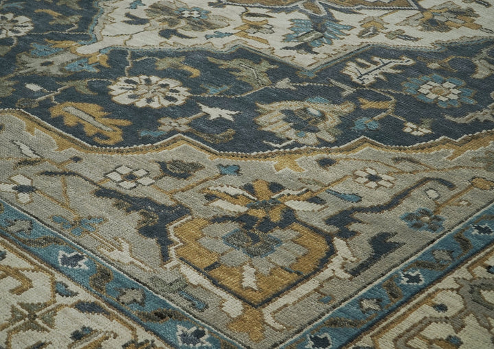 Palace Blue, Gray, Beige Color Hand Knotted Oushak Wool  Oriental Rug