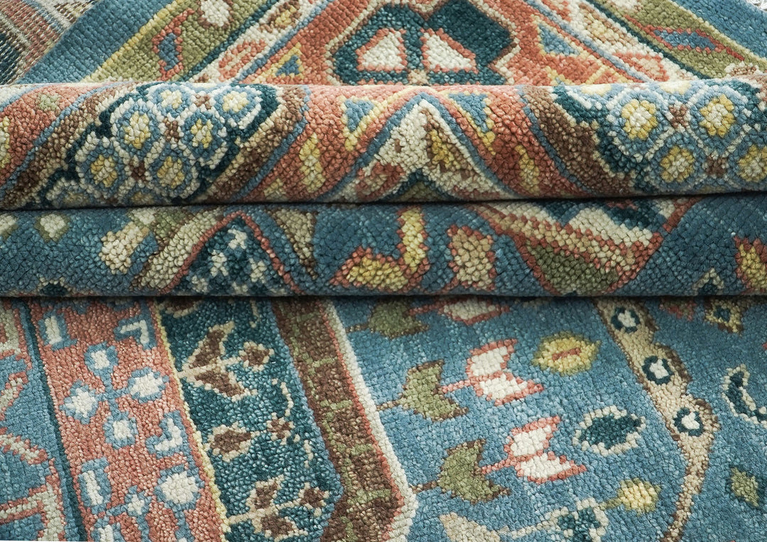 12x15 Blue, Rose, Green Color Hand Knotted Oushak Wool Traditional Oriental Rug