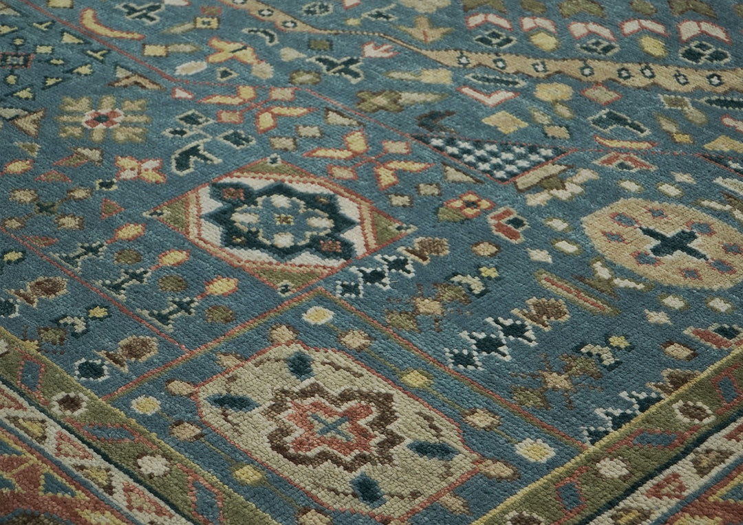 12x15 Blue, Rose, Green Color Hand Knotted Oushak Wool Traditional Oriental Rug