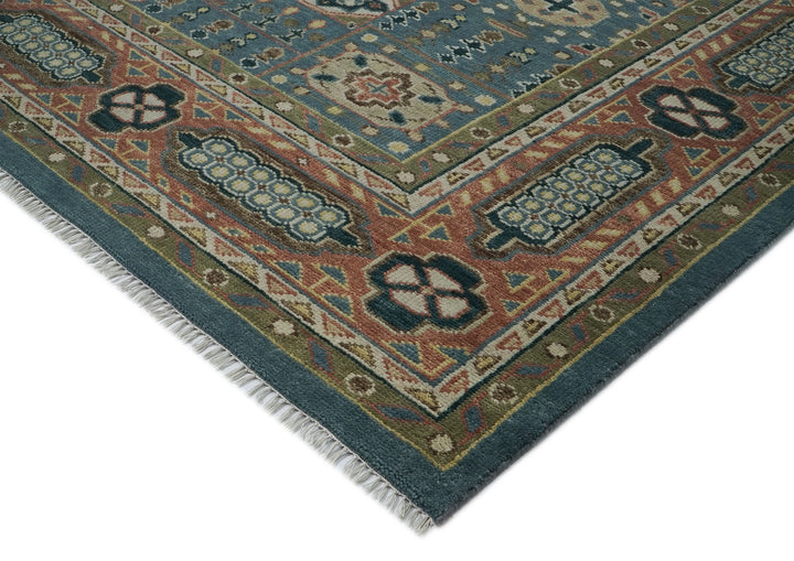 Palace Blue, Rose, Green Color Hand Knotted Oushak Wool Traditional Oriental Rug