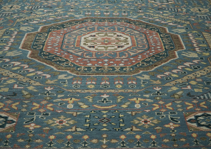 12x15 Blue, Rose, Green Color Hand Knotted Oushak Wool Traditional Oriental Rug