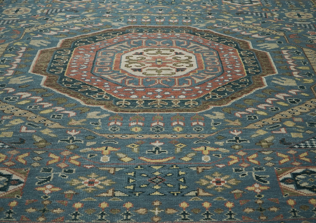Palace Blue, Rose, Green Color Hand Knotted Oushak Wool Traditional Oriental Rug